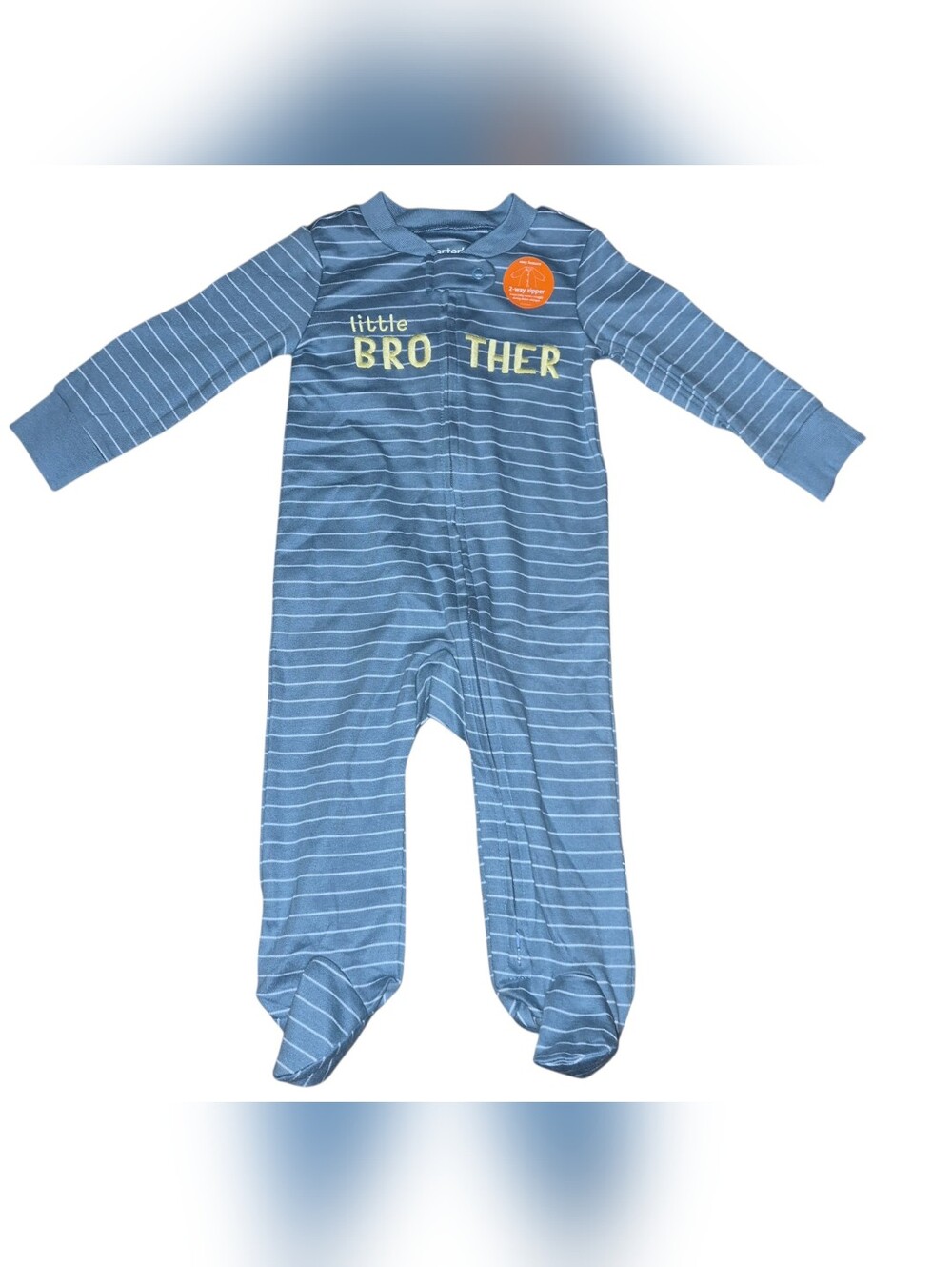 Blue Striped "Little Brother" Footed One-Piece Pajama